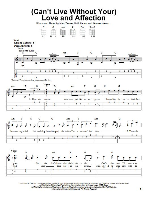 Nelson (Can't Live Without Your) Love And Affection sheet music notes and chords. Download Printable PDF.