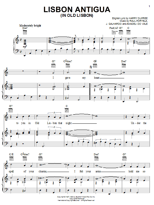 Learn to play Nelson Riddle & His Orchestra Lisbon Antigua (In Old Lisbon) sheet music for Piano, Vocal & Guitar Chords (Right-Hand Melody) in minutes. Price: 7.8900$ Nelson Riddle & His Orchestra Lisbon Antigua (In Old Lisbon) sheet music notes and chords arranged for Piano, Vocal & Guitar Chords (Right-Hand Melody)