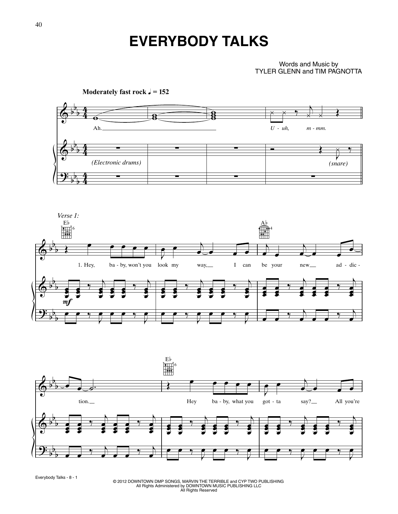 Neon Trees Everybody Talks sheet music notes and chords. Download Printable PDF.