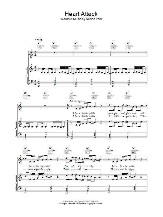 Nerina Pallot Heart Attack sheet music notes and chords arranged for Piano, Vocal & Guitar Chords