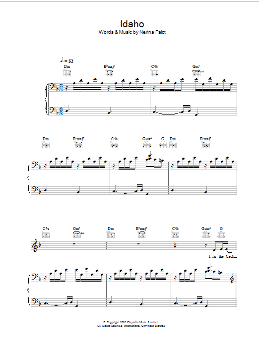 Learn to play Nerina Pallot Idaho sheet music for Piano, Vocal & Guitar Chords in minutes. Price: 7.8900$ Nerina Pallot Idaho sheet music notes and chords arranged for Piano, Vocal & Guitar Chords