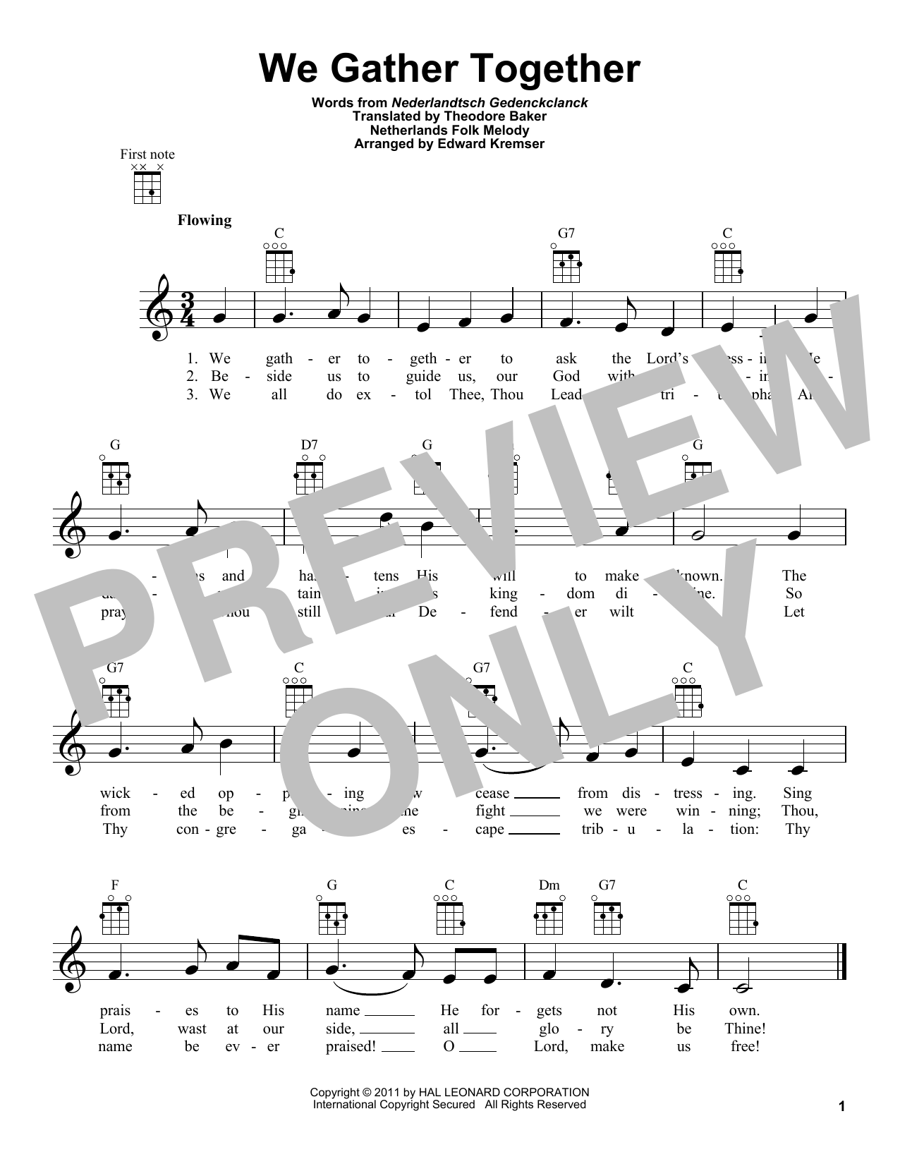 Netherlands Folk Hymn We Gather Together (arr. Eduard Kremser) sheet music notes and chords. Download Printable PDF.