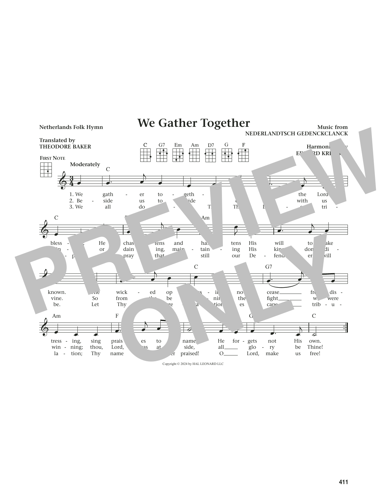 Netherlands Folk Hymn We Gather Together (from The Daily Ukulele) (arr. Jim Beloff) sheet music notes and chords. Download Printable PDF.