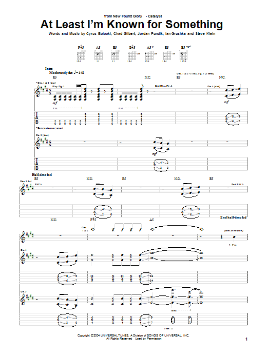 Learn to play New Found Glory At Least I'm Known For Something sheet music for Guitar Tab in minutes. Price: 7.8900$ New Found Glory At Least I'm Known For Something sheet music notes and chords arranged for Guitar Tab