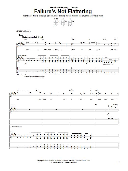 Learn to play New Found Glory Failure's Not Flattering sheet music for Guitar Tab in minutes. Price: 7.8900$ New Found Glory Failure's Not Flattering sheet music notes and chords arranged for Guitar Tab