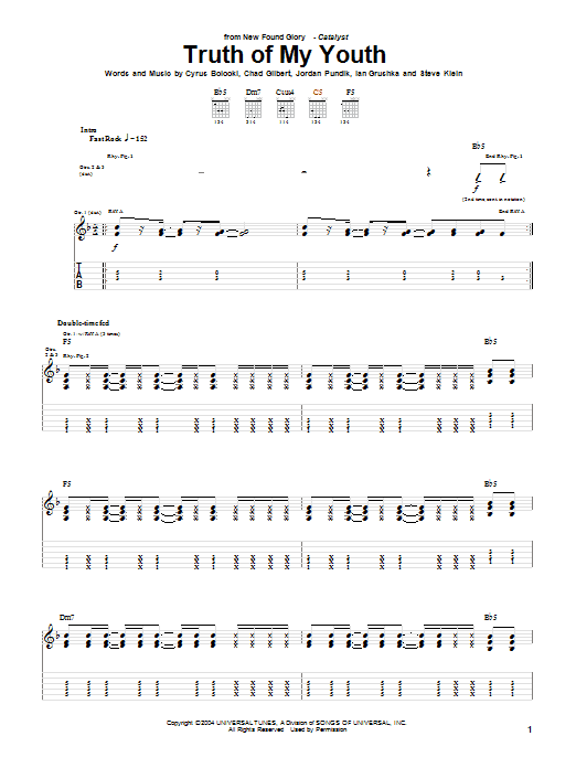 Learn to play New Found Glory Truth Of My Youth sheet music for Guitar Tab in minutes. Price: 7.8900$ New Found Glory Truth Of My Youth sheet music notes and chords arranged for Guitar Tab