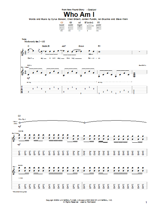New Found Glory Who Am I sheet music notes and chords arranged for Guitar Tab