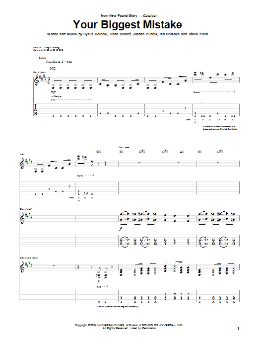 Learn to play New Found Glory Your Biggest Mistake sheet music for Guitar Tab in minutes. Price: 7.8900$ New Found Glory Your Biggest Mistake sheet music notes and chords arranged for Guitar Tab