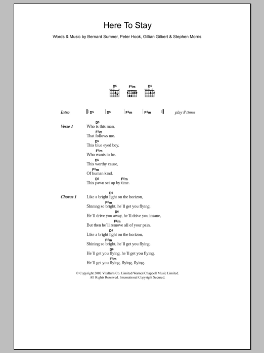 New Order Here To Stay sheet music notes and chords. Download Printable PDF.