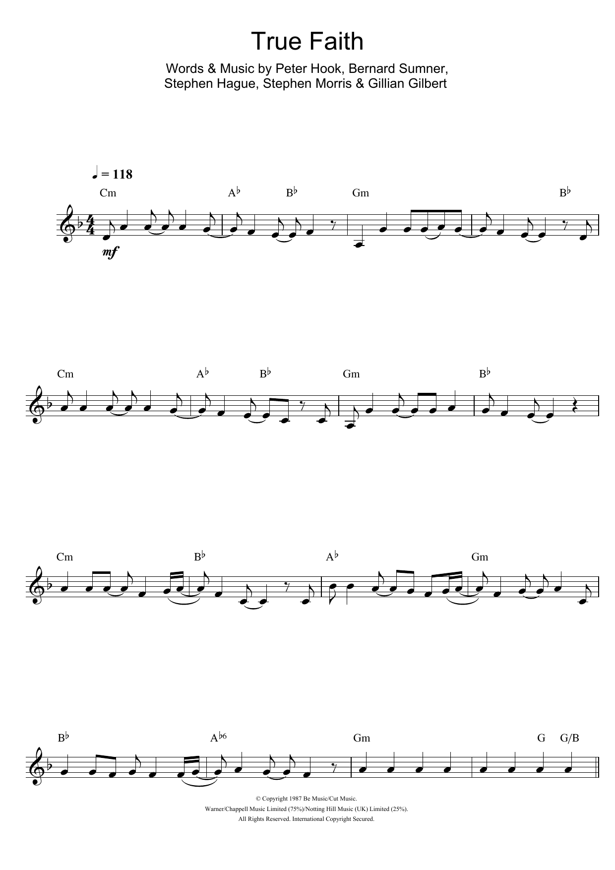 New Order True Faith sheet music notes and chords. Download Printable PDF.