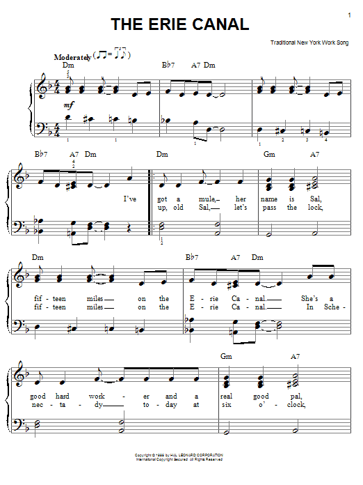 Traditional The Erie Canal sheet music notes and chords. Download Printable PDF.