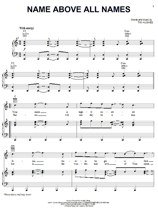 Learn to play Newsboys Name Above All Names sheet music for Piano, Vocal & Guitar Chords (Right-Hand Melody) in minutes. Price: 7.8900$ Newsboys Name Above All Names sheet music notes and chords arranged for Piano, Vocal & Guitar Chords (Right-Hand Melody)