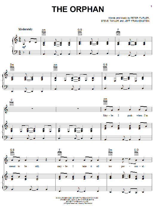 Learn to play Newsboys The Orphan sheet music for Piano, Vocal & Guitar Chords (Right-Hand Melody) in minutes. Price: 7.8900$ Newsboys The Orphan sheet music notes and chords arranged for Piano, Vocal & Guitar Chords (Right-Hand Melody)