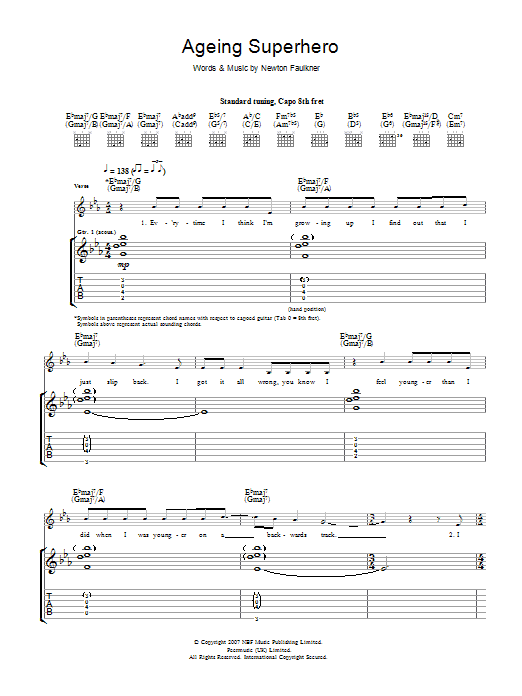 Newton Faulkner Ageing Superhero sheet music notes and chords arranged for Guitar Tab