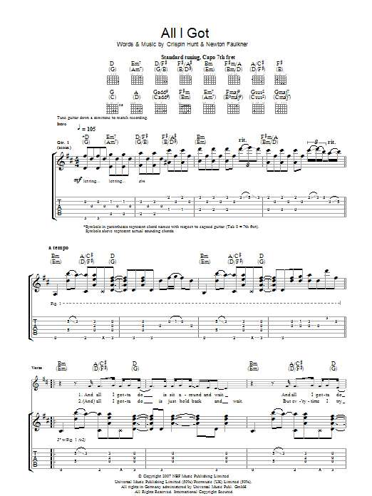 Learn to play Newton Faulkner All I Got sheet music for Guitar Tab in minutes. Price: 7.8900$ Newton Faulkner All I Got sheet music notes and chords arranged for Guitar Tab