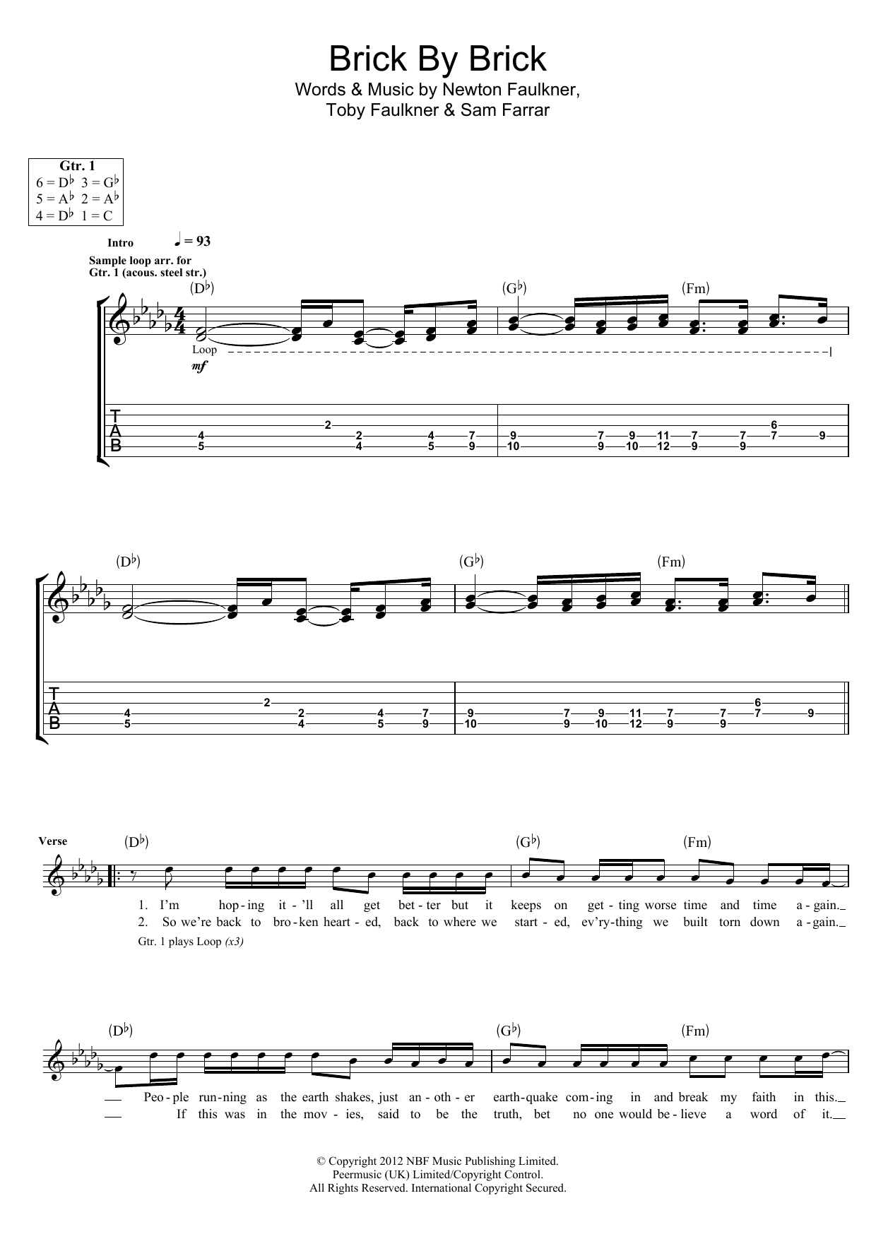 Learn to play Newton Faulkner Brick By Brick sheet music for Guitar Tab in minutes. Price: 7.8900$ Newton Faulkner Brick By Brick sheet music notes and chords arranged for Guitar Tab