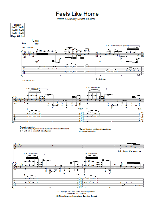 Learn to play Newton Faulkner Feels Like Home sheet music for Guitar Tab in minutes. Price: 7.8900$ Newton Faulkner Feels Like Home sheet music notes and chords arranged for Guitar Tab