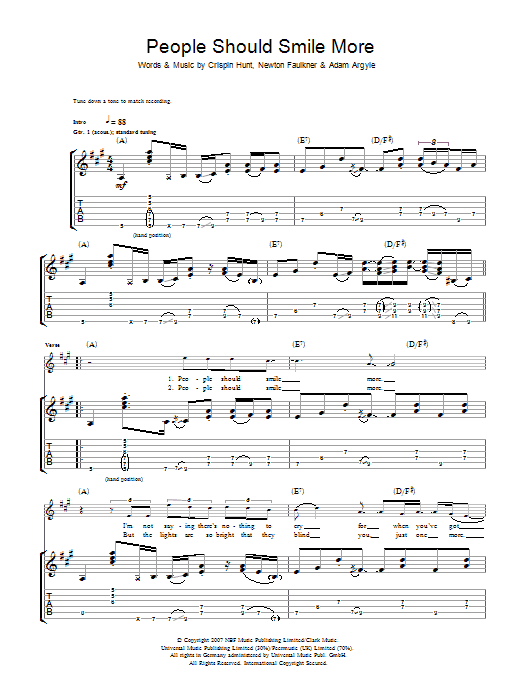 Learn to play Newton Faulkner People Should Smile More sheet music for Guitar Tab in minutes. Price: 7.8900$ Newton Faulkner People Should Smile More sheet music notes and chords arranged for Guitar Tab