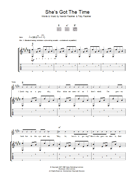 Newton Faulkner She's Got The Time sheet music notes and chords arranged for Guitar Tab