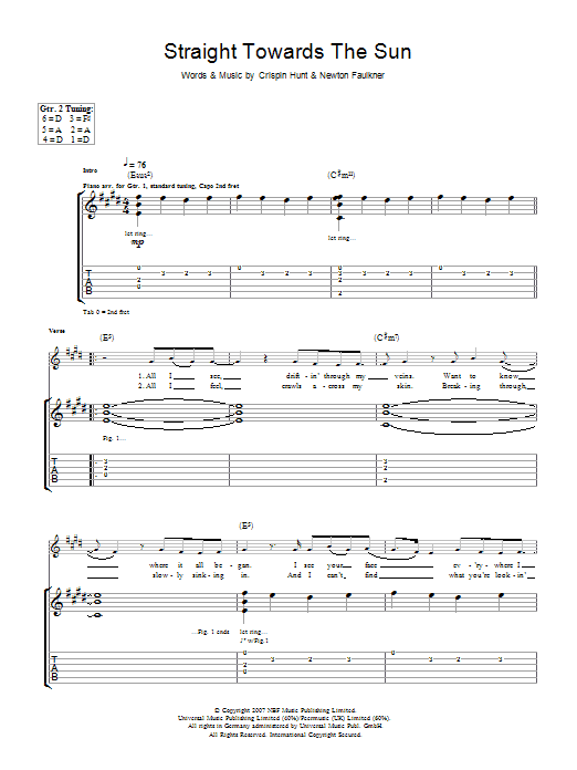 Learn to play Newton Faulkner Straight Towards The Sun sheet music for Guitar Tab in minutes. Price: 7.8900$ Newton Faulkner Straight Towards The Sun sheet music notes and chords arranged for Guitar Tab