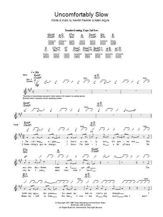 Newton Faulkner Uncomfortably Slow sheet music notes and chords arranged for Guitar Tab