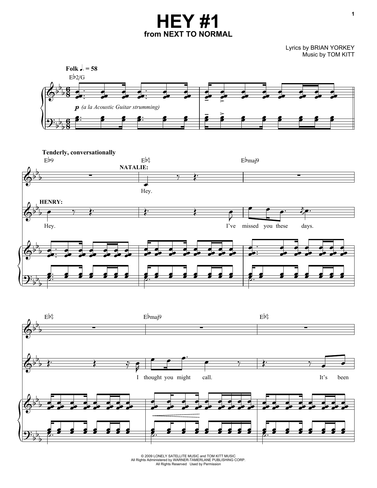 Next to Normal Cast Hey #1 (from Next to Normal) sheet music notes and chords arranged for Piano & Vocal