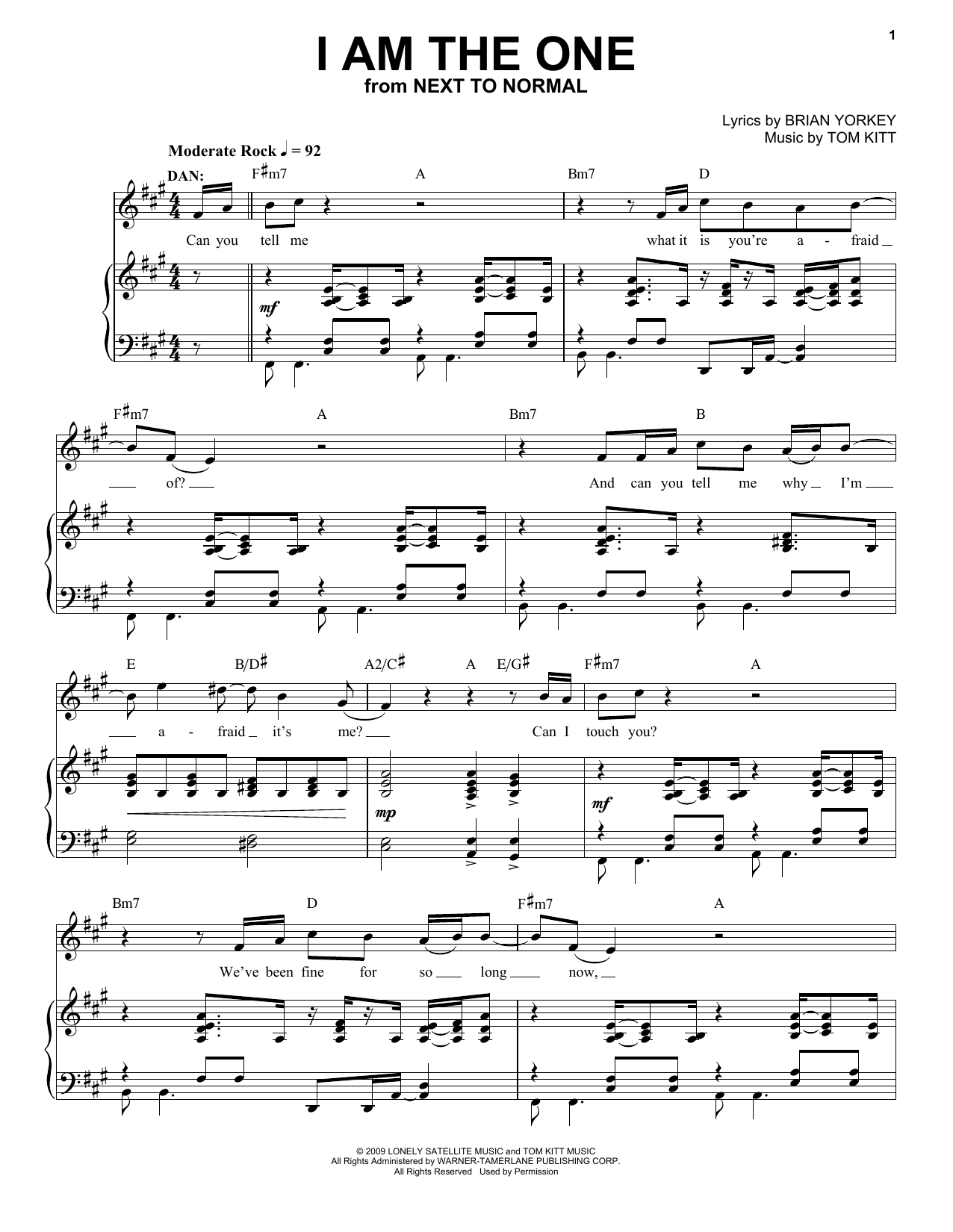 Learn to play Next to Normal Cast I Am The One (from Next to Normal) sheet music for Piano & Vocal in minutes. Price: 7.8900$ Next to Normal Cast I Am The One (from Next to Normal) sheet music notes and chords arranged for Piano & Vocal