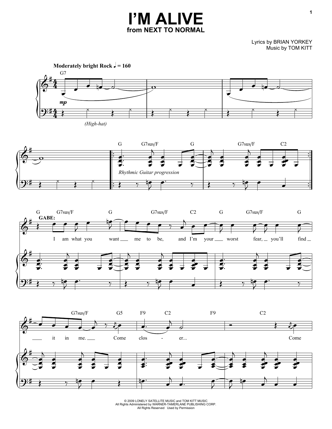 Next to Normal Cast I'm Alive (from Next to Normal) sheet music notes and chords. Download Printable PDF.