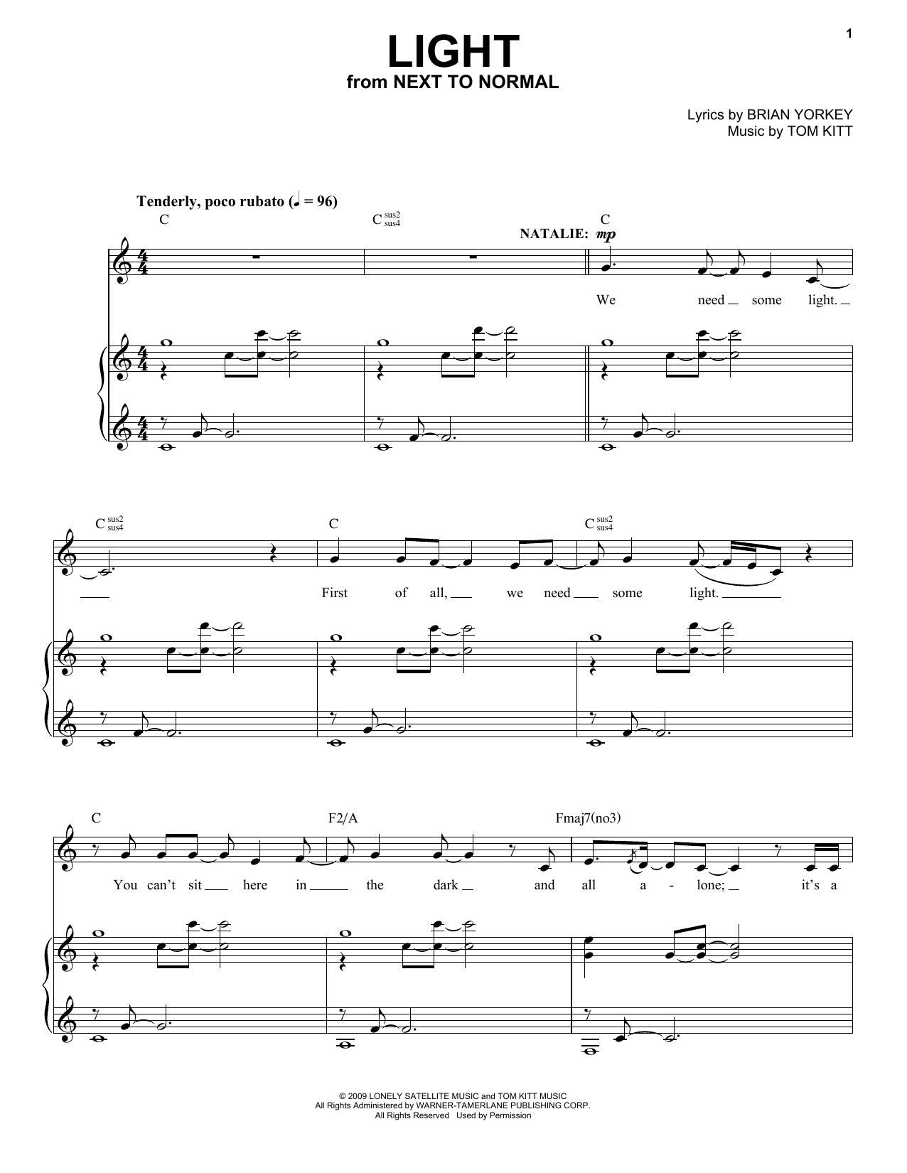 Next to Normal Cast Light (from Next to Normal) sheet music notes and chords. Download Printable PDF.