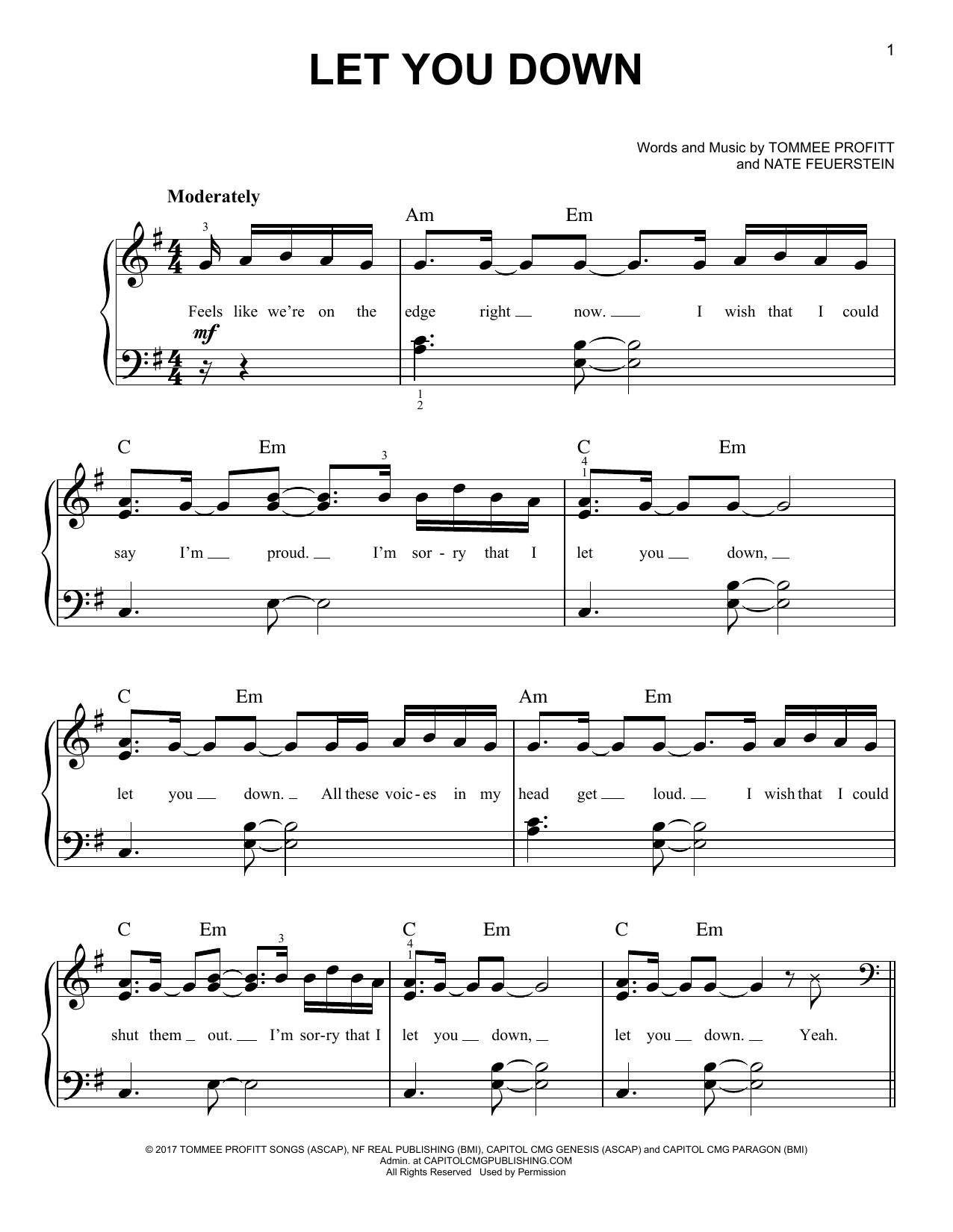 NF Let You Down sheet music notes and chords. Download Printable PDF.