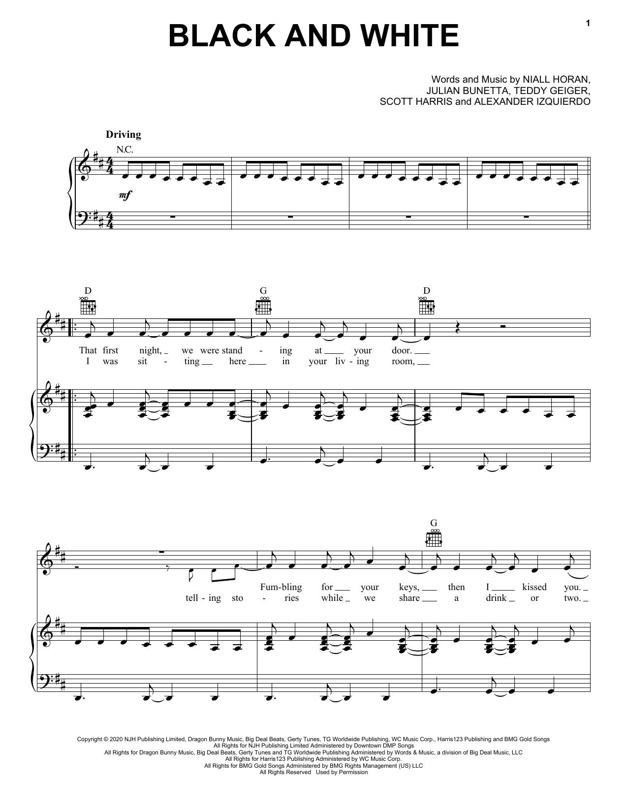 Niall Horan Black And White sheet music notes and chords. Download Printable PDF.