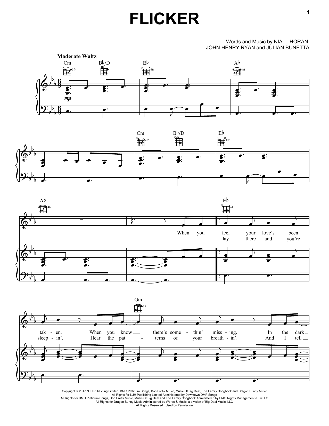 Learn to play Niall Horan Flicker sheet music for Piano, Vocal & Guitar Chords (Right-Hand Melody) in minutes. Price: 7.8900$ Niall Horan Flicker sheet music notes and chords arranged for Piano, Vocal & Guitar Chords (Right-Hand Melody)