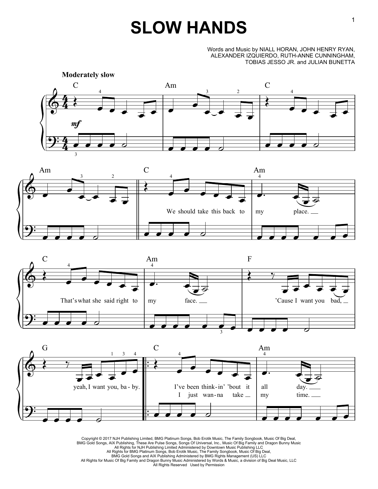 Niall Horan Slow Hands sheet music notes and chords. Download Printable PDF.