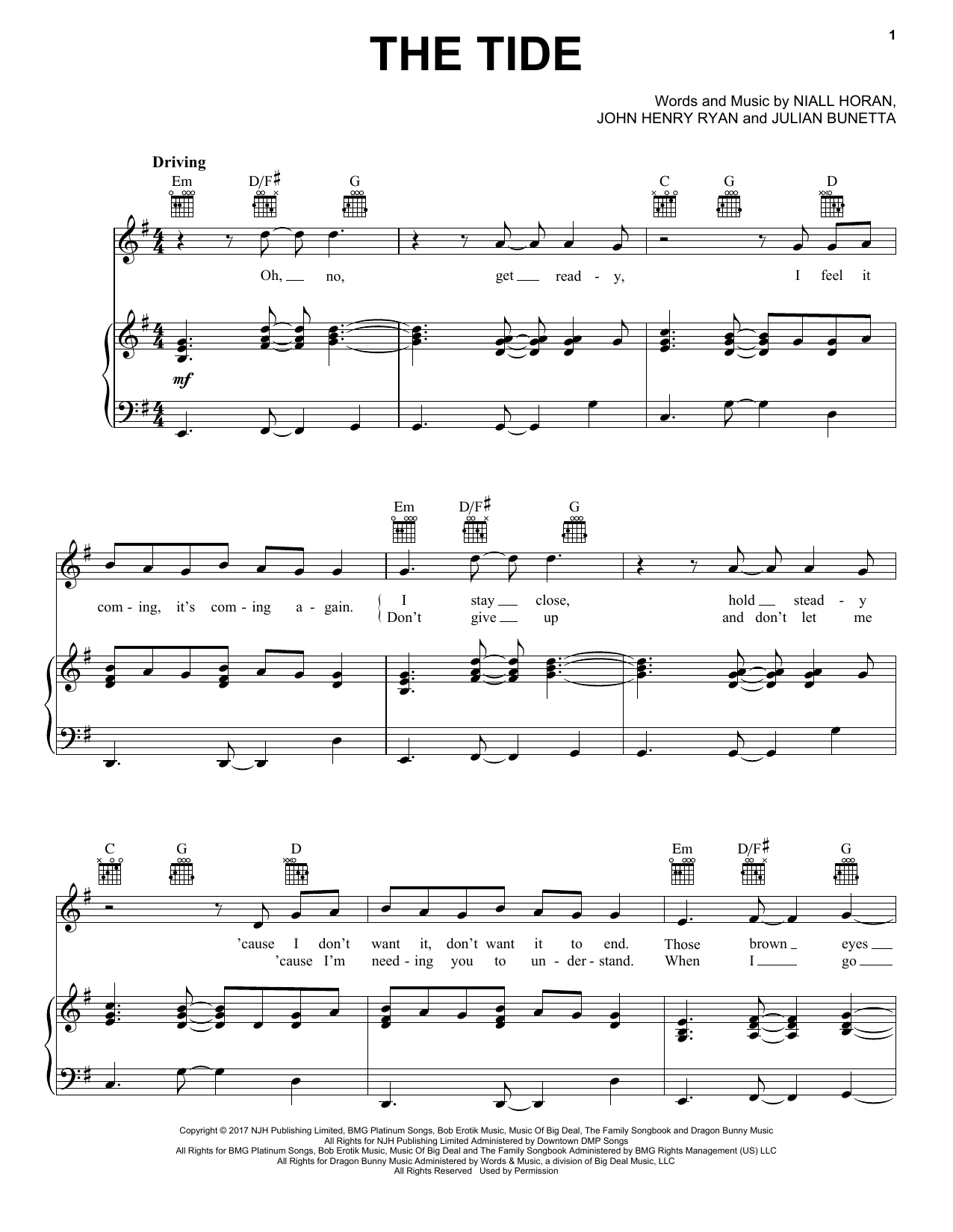 Learn to play Niall Horan The Tide sheet music for Piano, Vocal & Guitar Chords (Right-Hand Melody) in minutes. Price: 7.8900$ Niall Horan The Tide sheet music notes and chords arranged for Piano, Vocal & Guitar Chords (Right-Hand Melody)