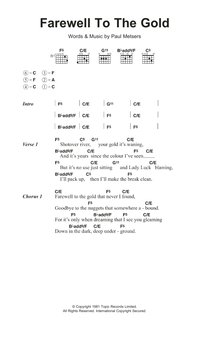 Nic Jones Farewell To The Gold sheet music notes and chords. Download Printable PDF.