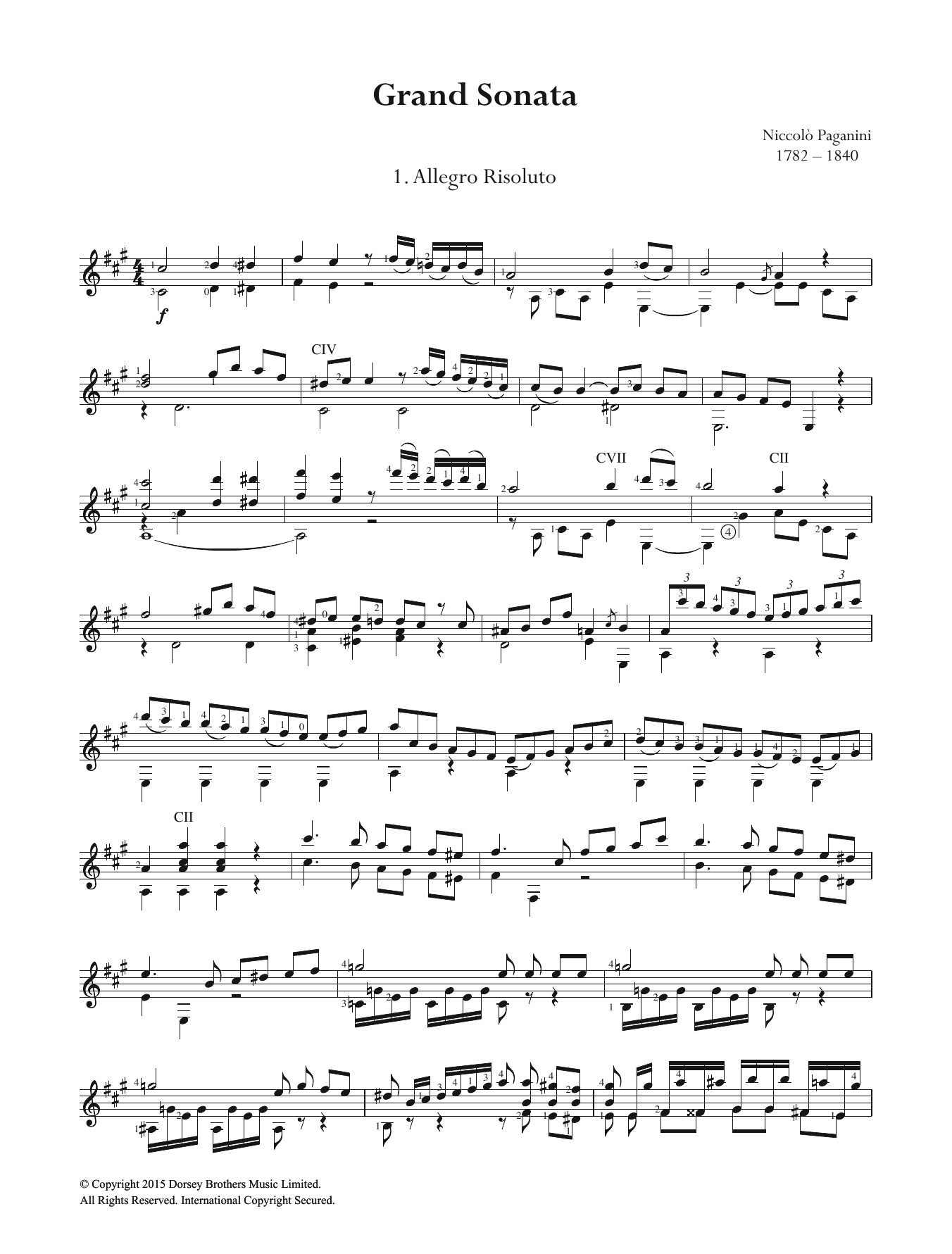 Niccolo Paganini Grand Sonata sheet music notes and chords. Download Printable PDF.