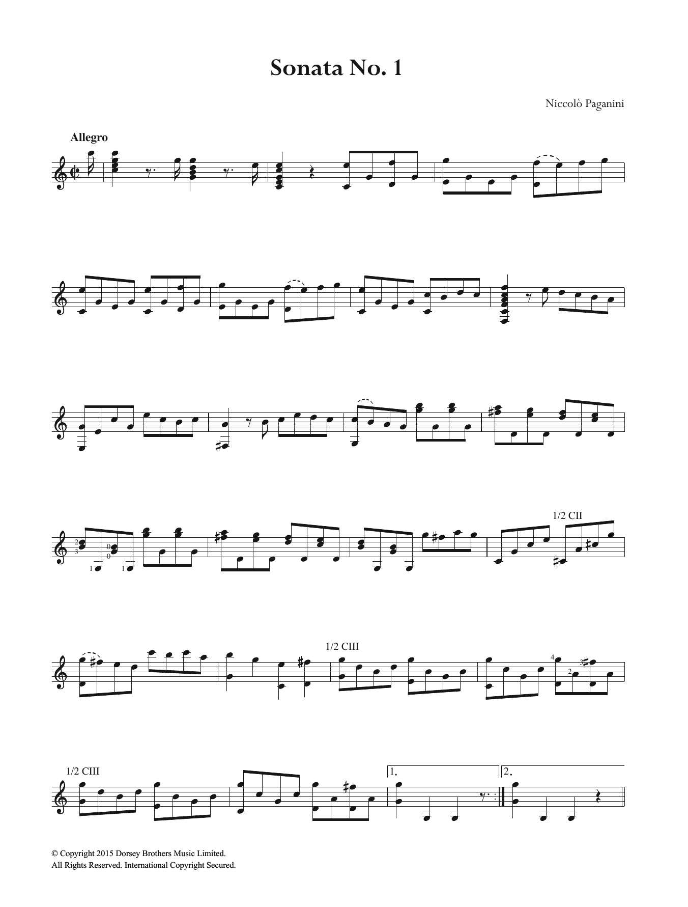 Niccolo Paganini Sonata No. 1 sheet music notes and chords. Download Printable PDF.