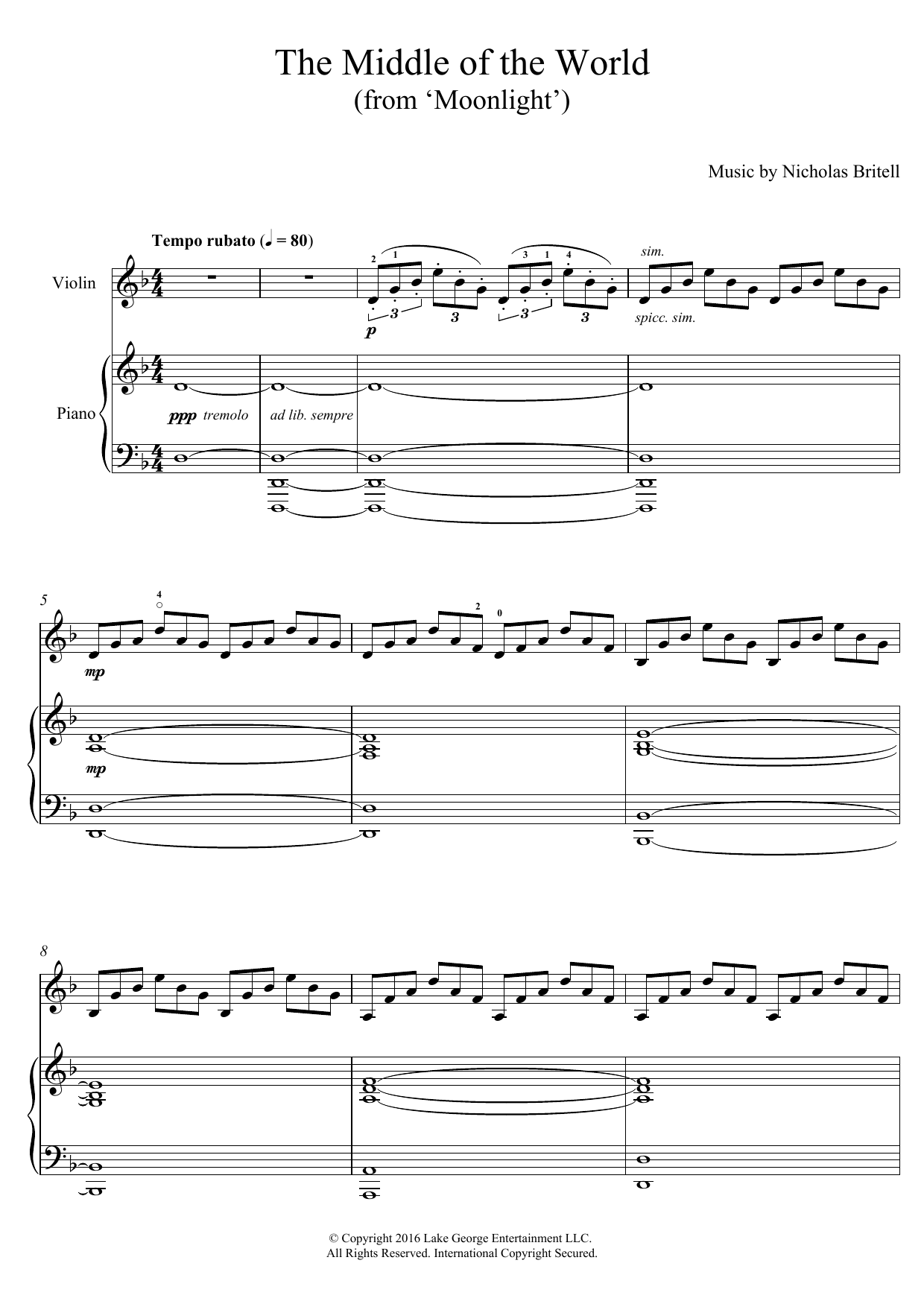 Nicholas Britell The Middle Of The World (from 'Moonlight') sheet music notes and chords. Download Printable PDF.