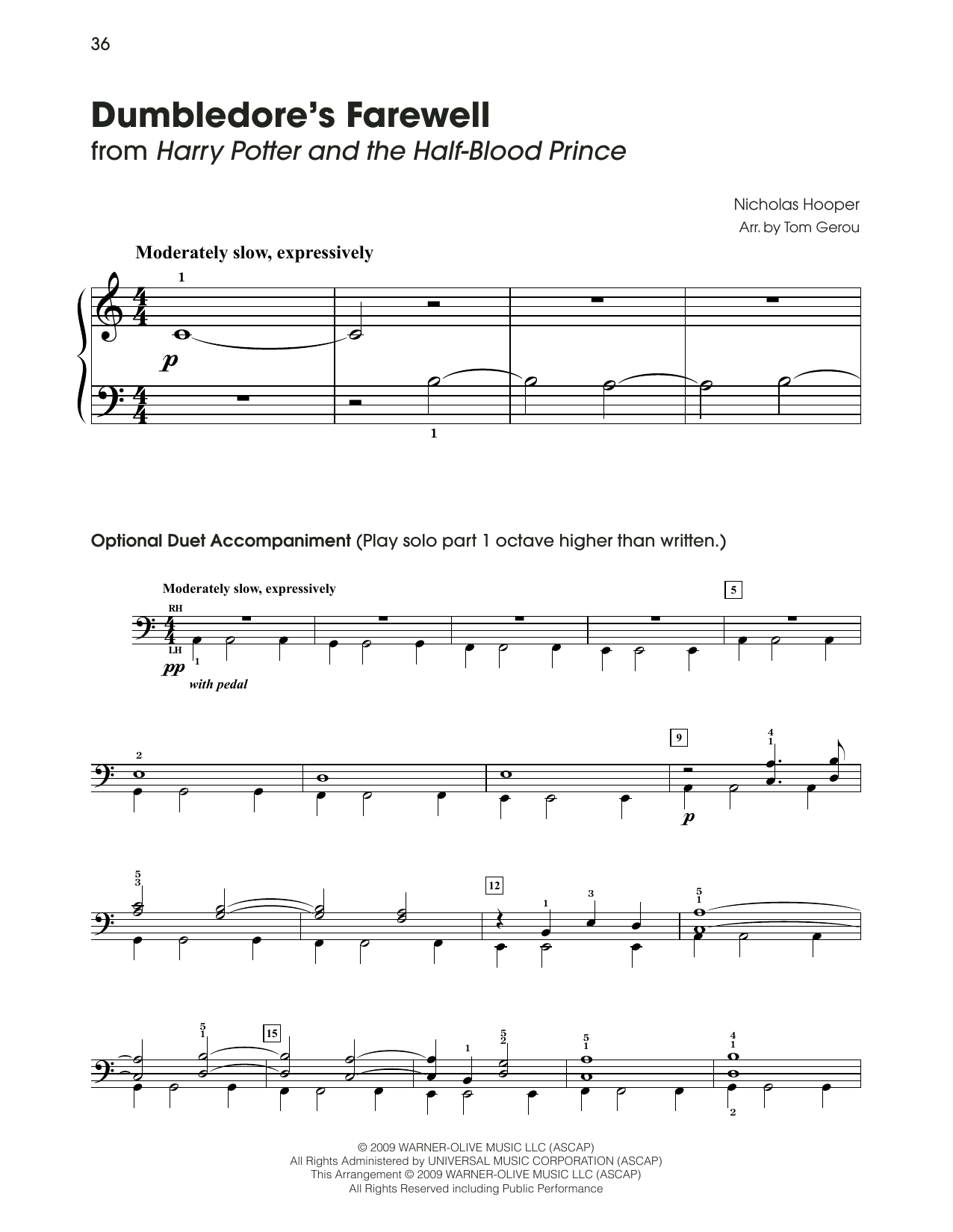 Nicholas Hooper Dumbledore's Farewell (from Harry Potter) (arr. Tom Gerou) sheet music notes and chords. Download Printable PDF.