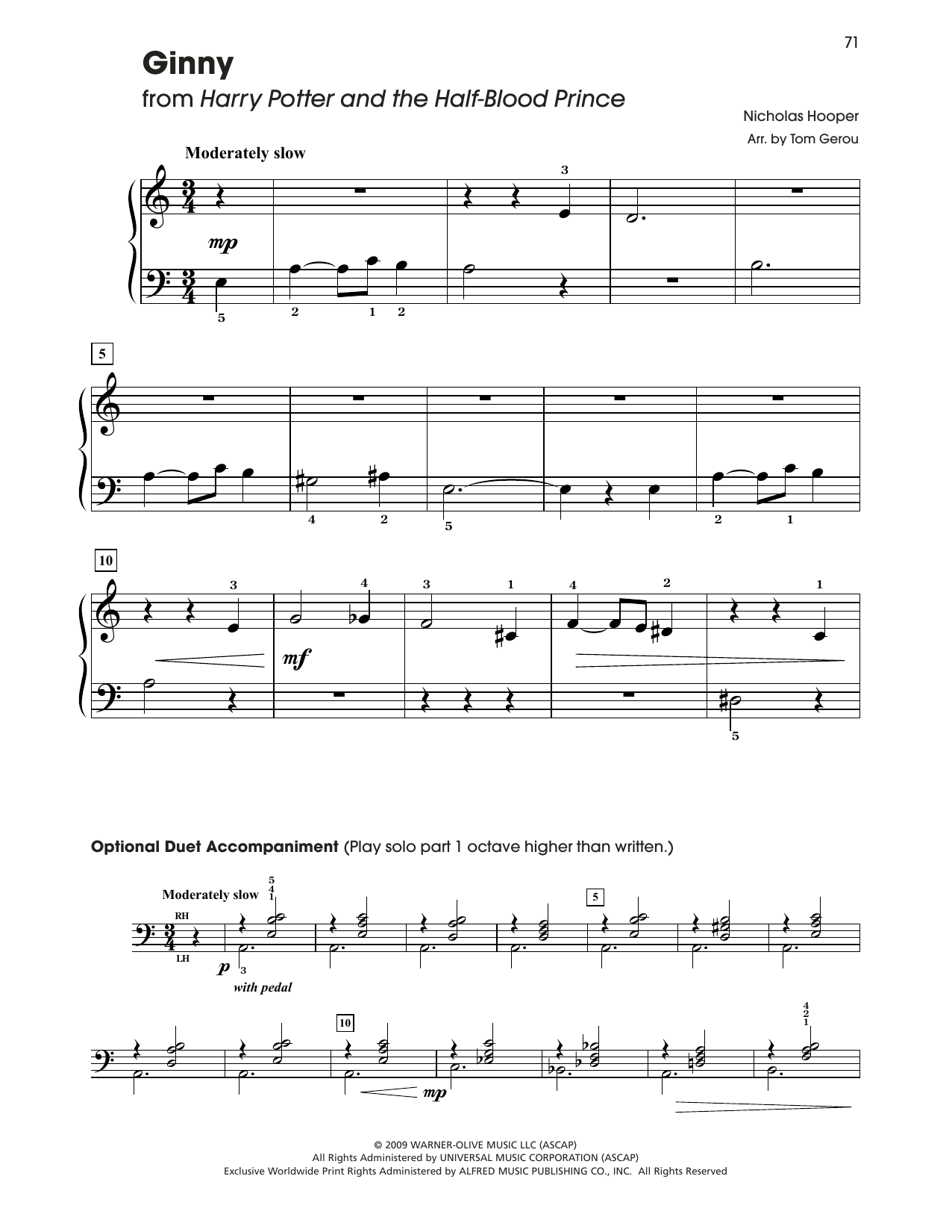 Nicholas Hooper Ginny (from Harry Potter) (arr. Tom Gerou) sheet music notes and chords. Download Printable PDF.