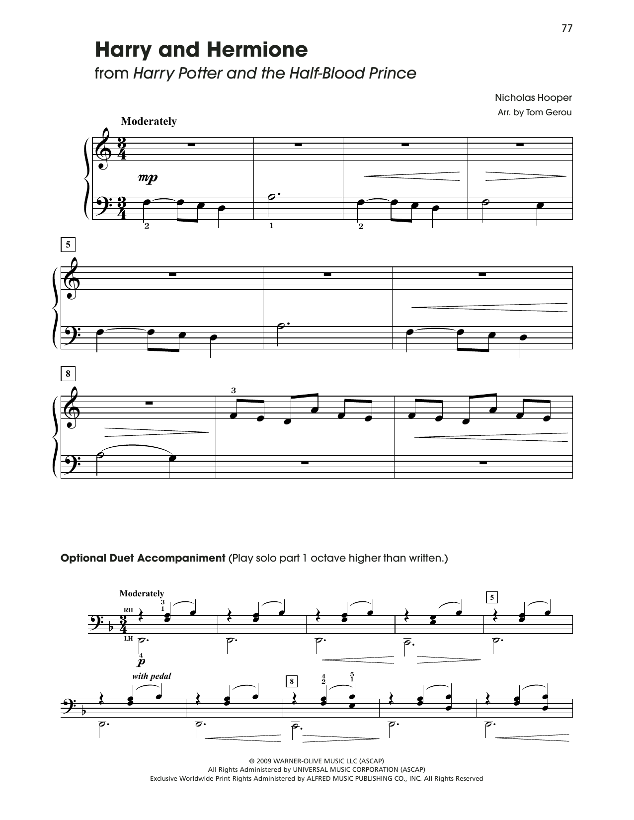 Nicholas Hooper Harry & Hermione (from Harry Potter) (arr. Tom Gerou) sheet music notes and chords. Download Printable PDF.