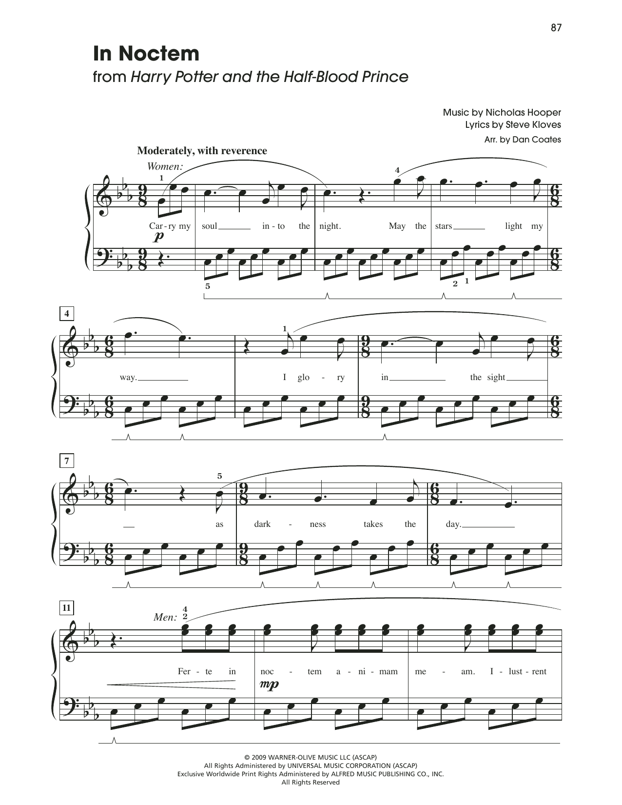 Nicholas Hooper In Noctem (from Harry Potter And The Half-Blood Prince) (arr. Dan Coates) sheet music notes and chords. Download Printable PDF.