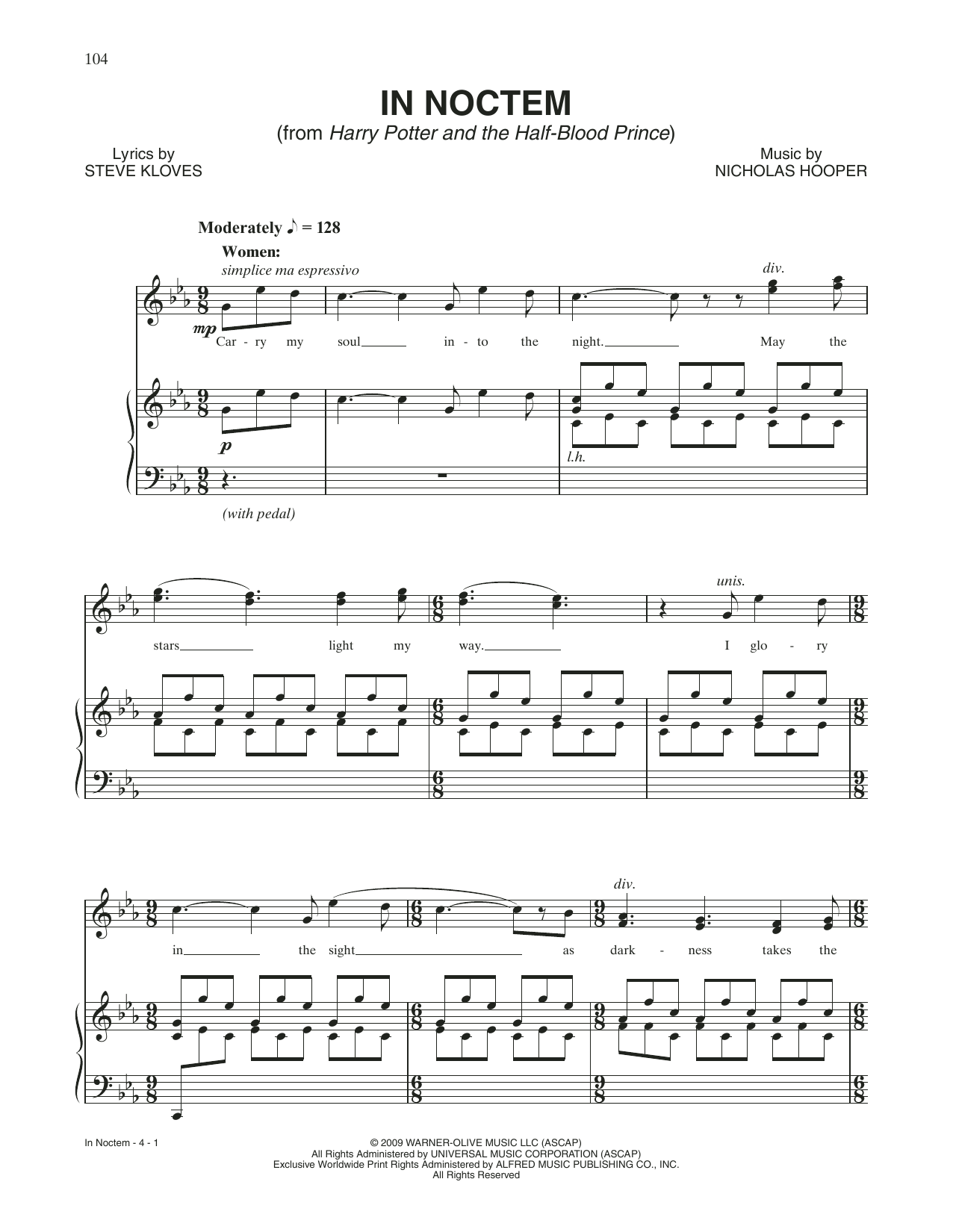 Learn to play Nicholas Hooper In Noctem (from Harry Potter And The Half-Blood Prince) sheet music for Piano & Vocal in minutes. Price: 7.8900$ Nicholas Hooper In Noctem (from Harry Potter And The Half-Blood Prince) sheet music notes and chords arranged for Piano & Vocal