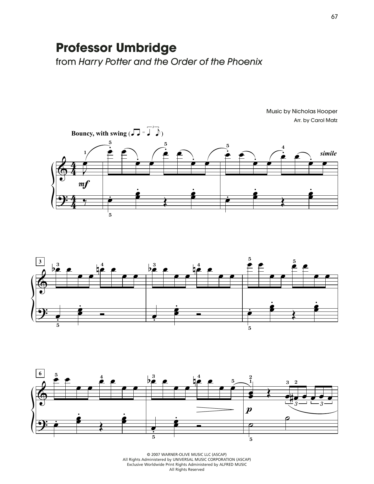 Nicholas Hooper Professor Umbridge (from Harry Potter And The Order Of The Phoenix) (arr. Carol Matz) sheet music notes and chords. Download Printable PDF.