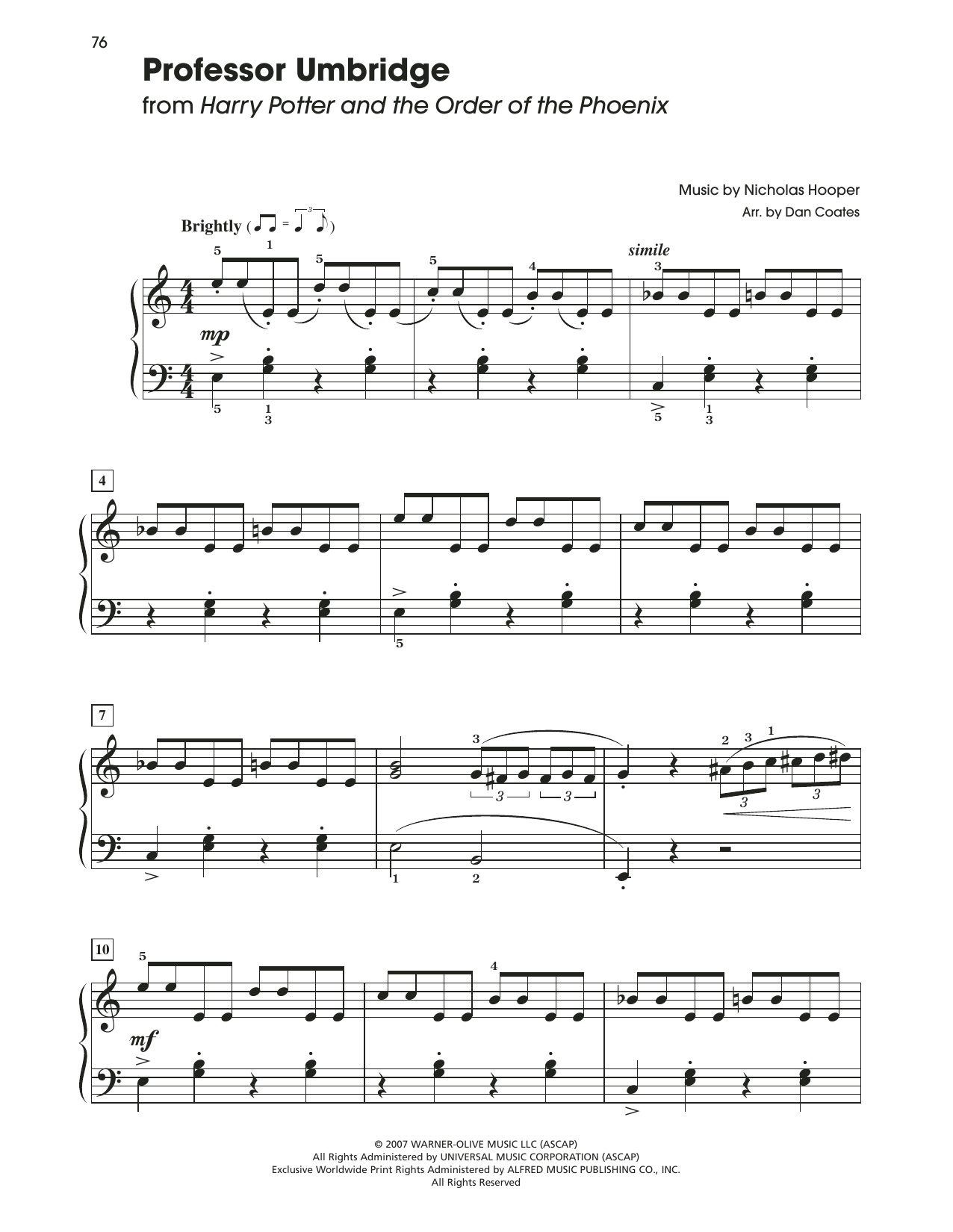 Nicholas Hooper Professor Umbridge (from Harry Potter And The Order Of The Phoenix) (arr. Dan Coates) sheet music notes and chords. Download Printable PDF.