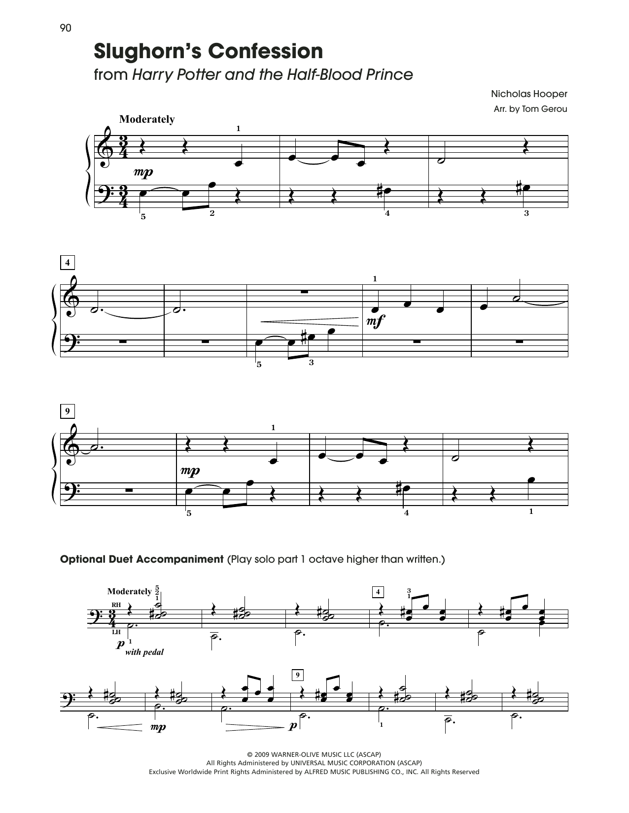 Learn to play Nicholas Hooper Slughorn's Confession (from Harry Potter) (arr. Tom Gerou) sheet music for 5-Finger Piano in minutes. Price: 6.9900$ Nicholas Hooper Slughorn's Confession (from Harry Potter) (arr. Tom Gerou) sheet music notes and chords arranged for 5-Finger Piano