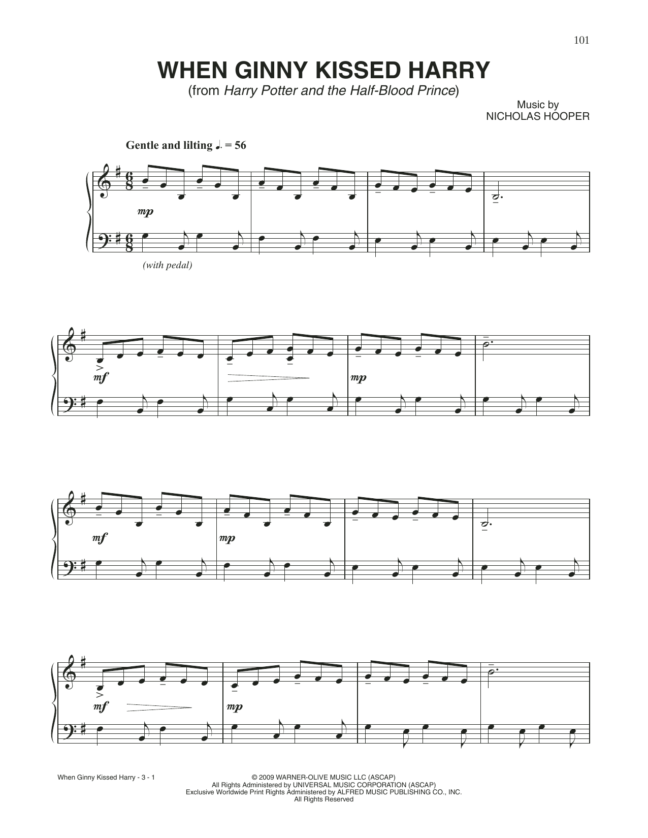 Nicholas Hooper When Ginny Kissed Harry (from Harry Potter And The Half-Blood Prince) sheet music notes and chords. Download Printable PDF.