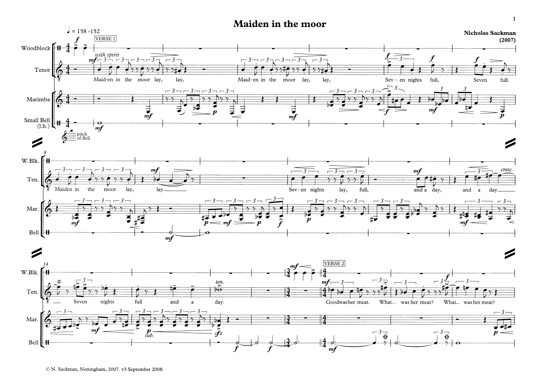 Learn to play Nicholas Sackman Maiden in the moor (for tenor & percussion) sheet music for Piano & Vocal in minutes. Price: 7.8900$ Nicholas Sackman Maiden in the moor (for tenor & percussion) sheet music notes and chords arranged for Piano & Vocal