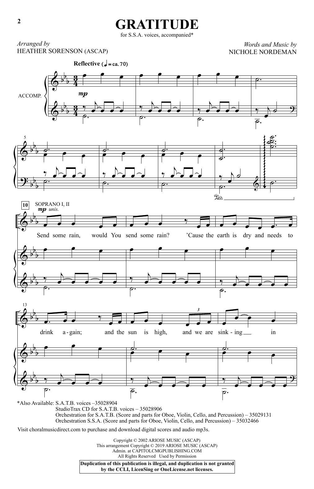 Learn to play Nichole Nordeman Gratitude (arr. Heather Sorenson) sheet music for SSA Choir in minutes. Price: 3.9900$ Nichole Nordeman Gratitude (arr. Heather Sorenson) sheet music notes and chords arranged for SSA Choir