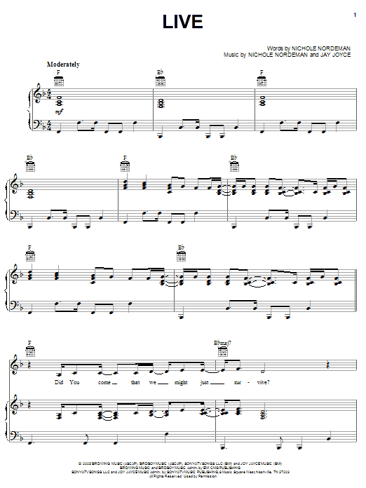 Learn to play Nichole Nordeman Live sheet music for Piano, Vocal & Guitar Chords (Right-Hand Melody) in minutes. Price: 7.8900$ Nichole Nordeman Live sheet music notes and chords arranged for Piano, Vocal & Guitar Chords (Right-Hand Melody)